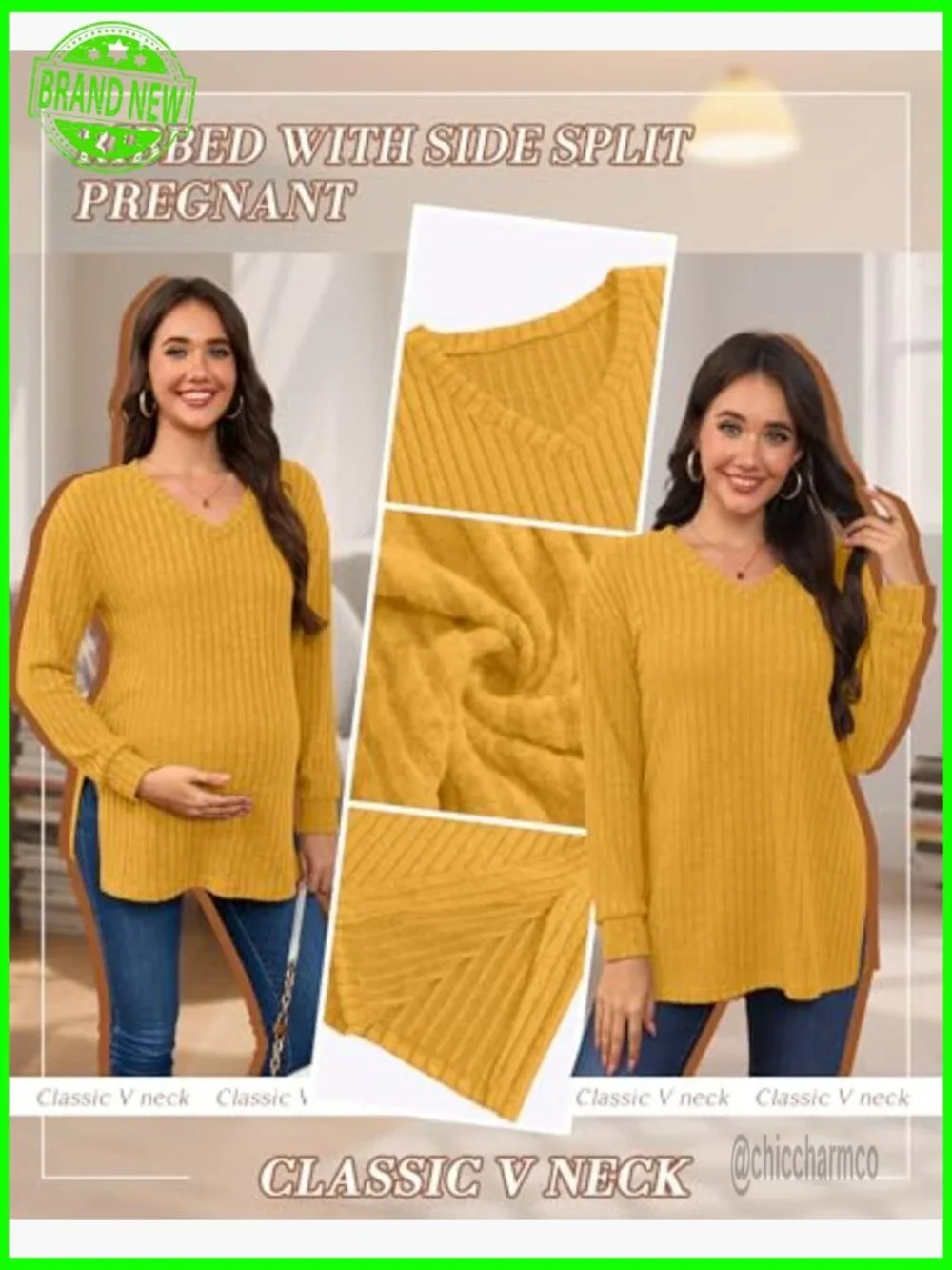 3-Pack Maternity Sweaters, Long Sleeve V-Neck Tops with Side Split - Picture 5 of 7